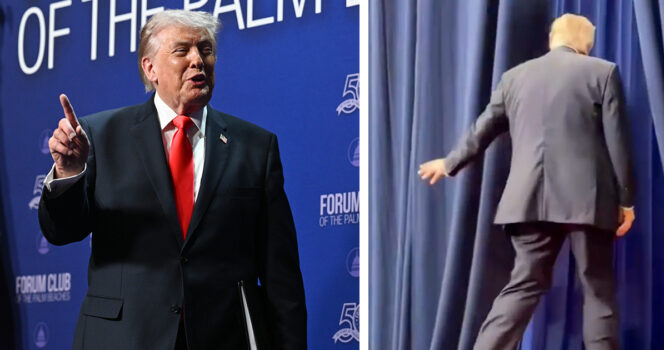 Mysterious hand gesture spotted between Donald Trump and Secret Service staff as he exits the Florida stage